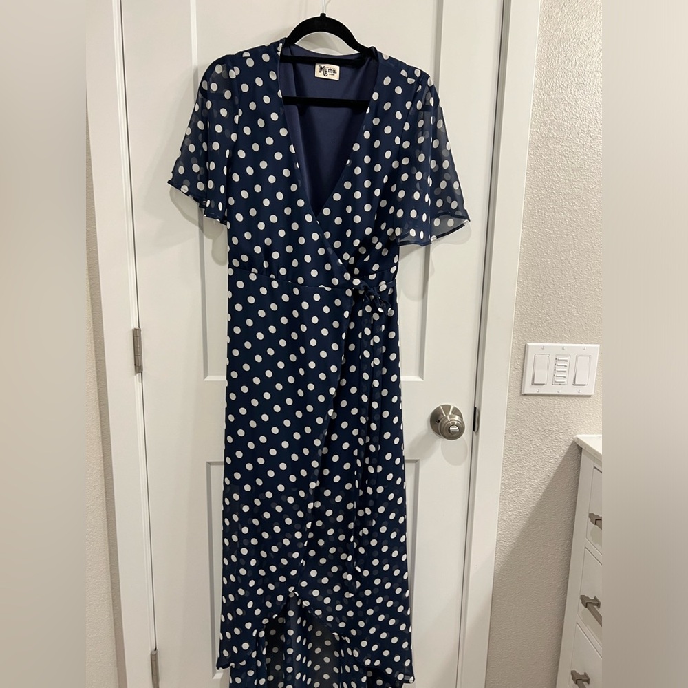 Show Me Your Mumu Navy Polka Dot Wrap Dress